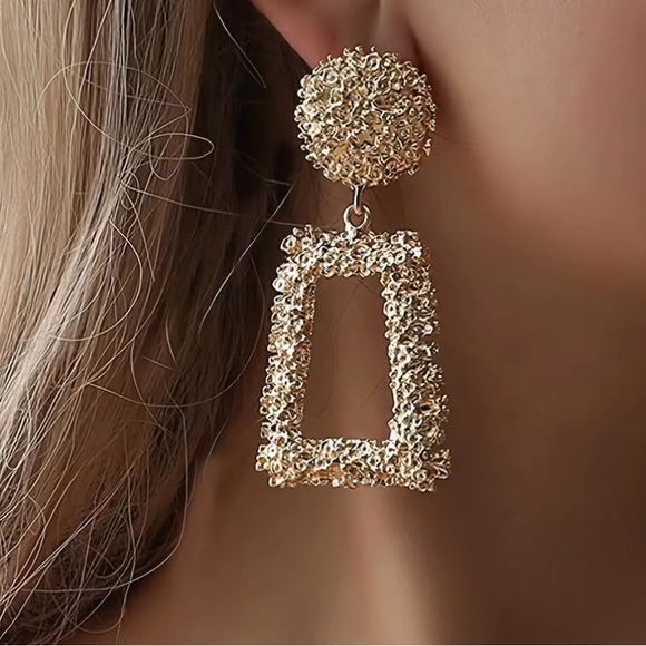 Frosted Geometric GoldtoneDrop Earrings - Picture 2 of 5